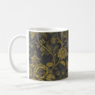 Caneca De Café Elegante Pagoda Floral Vintage em Dourado Chinoise