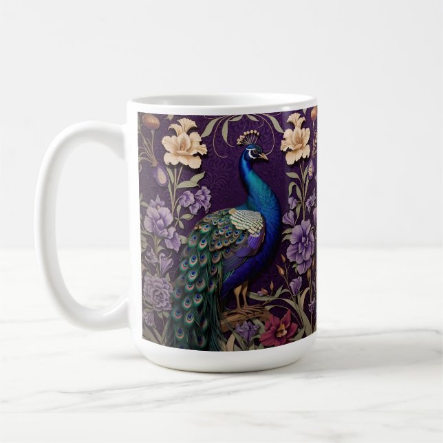 Caneca De Café Elegante Peacock Em Purple William Morris Inspirou (Esquerda)