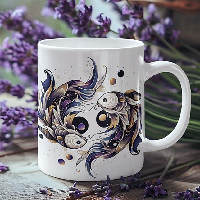 Caneca De Café Elegante Peixes de Aquarela Zodiac Personalizado (Criador carregado)