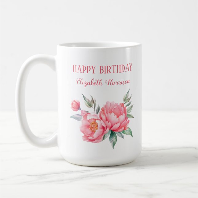 Caneca De Café Elegante Peony Botânica Rosa (Esquerda)
