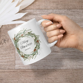 Caneca De Café Elegante Pine Wreath e Greenery | Feliz Natal