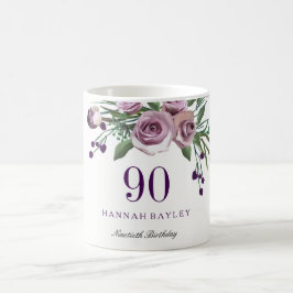 Caneca De Café Elegante Plum Purple Rosa Floral 90 Aniversário