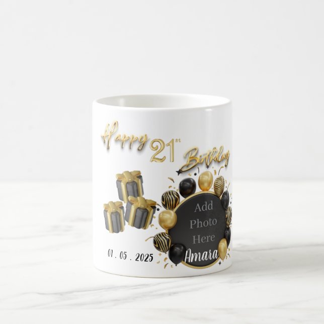 Caneca De Café Elegante, preto e aniversário de 21 anos-Mug Souve (Centro)