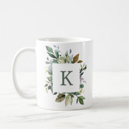 Caneca De Café Elegante Quadro de Monograma de Vegetação Botânica