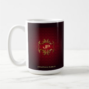 Caneca De Café Elegante Red Damask Monograma Modelo Classic