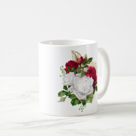 Caneca De Café Elegante Red White Roses Nome do Buquê