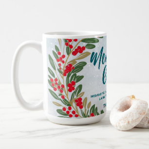 Caneca De Café Elegante Red Wreath Holly Berries Dourado Xmas