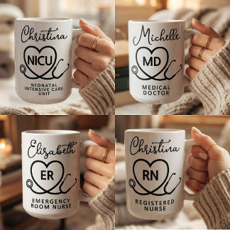 Caneca De Café Elegante RN ER NICU Enfermeira MD Médico Script Pe