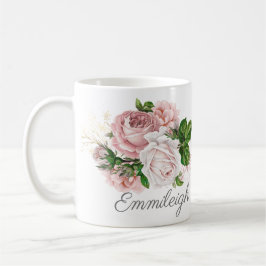 Caneca De Café Elegante Rosa Bege Floral Vintage