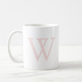 Caneca De Café Elegante Rosa Bege Monograma Inicial Branco