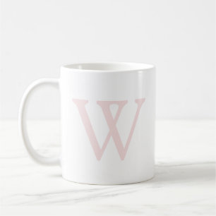 Caneca De Café Elegante Rosa Bege Monograma Inicial Branco
