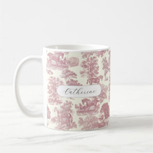 Caneca De Café Elegante Rosa Chic Toile Rústico de Cavalo Nome