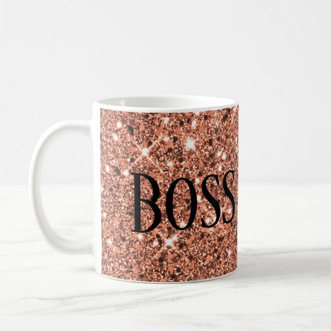 Caneca De Café Elegante Rosa Dourado Brilhante Chefe Babe Black (Esquerda)