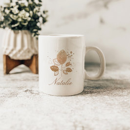 Caneca De Café Elegante Rosa Dourado Floral Nome Personalizado