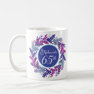Caneca De Café Elegante rosa e roxo 65º aniversário