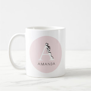Caneca De Café Elegante Rosa Inicial Feminina Laço Preto Monogram