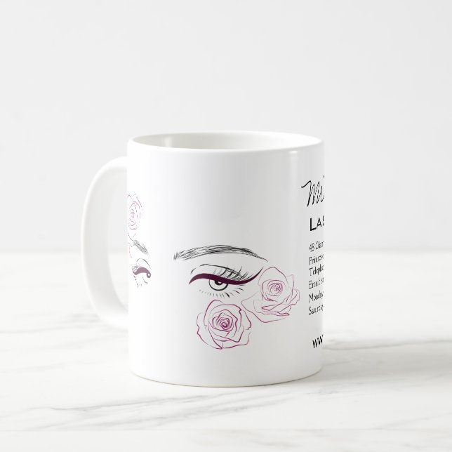 Caneca De Café Elegante Rosas Rosa Floral Watercolor Beauty Salon (Frente Esquerda)