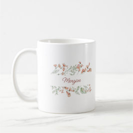 Caneca De Café Elegante Rótulo Aquarela Floral Personalizado