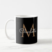 Elegante Rótulo de Menina Preto Dourado Monograma