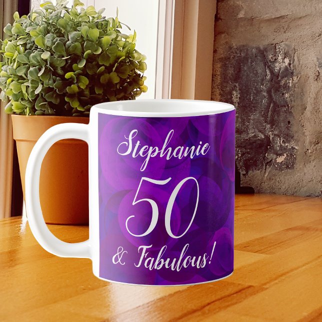 Caneca De Café Elegante Roxo 50 e Fabuloso Ano Personalizado (Criador carregado)