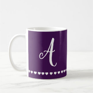 Caneca De Café Elegante Roxo e Monograma Branco Inicial