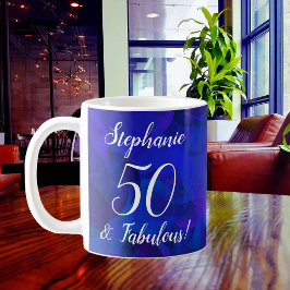 Caneca De Café Elegante Royal Blue 50 e Fabuloso Aniversário