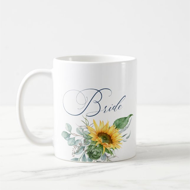 Caneca De Café Elegante Russo Bride Sunflower Eucalyptus Floral (Esquerda)