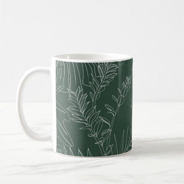 Caneca De Café Elegante sem costura com linha verde desenhada (Esquerda)