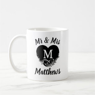 Caneca De Café Elegante Senhor Deputado Letra M Heart Wedding Obr