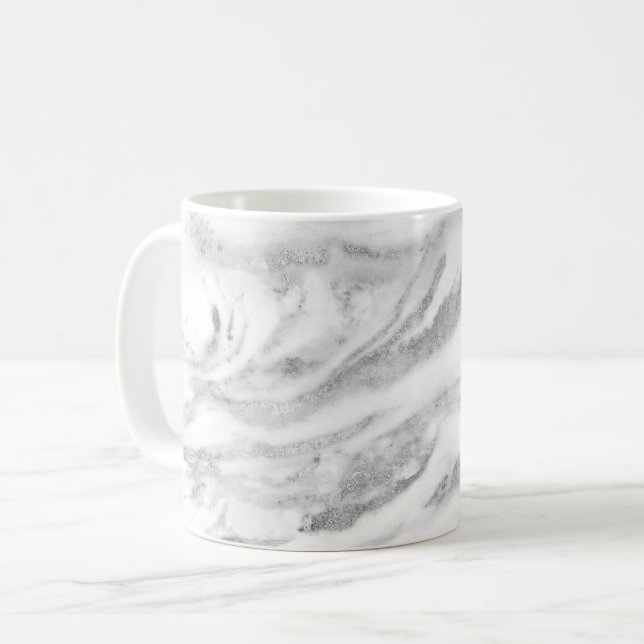 Caneca De Café Elegante Silver Foil Marble (Frente Esquerda)