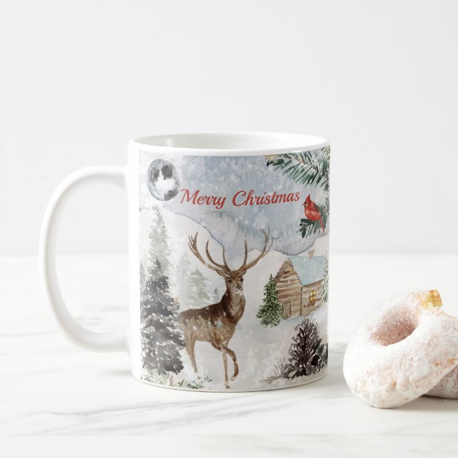 Caneca De Café Elegante Snowy Winter Wonderland Red Cardinal (Com Donut)