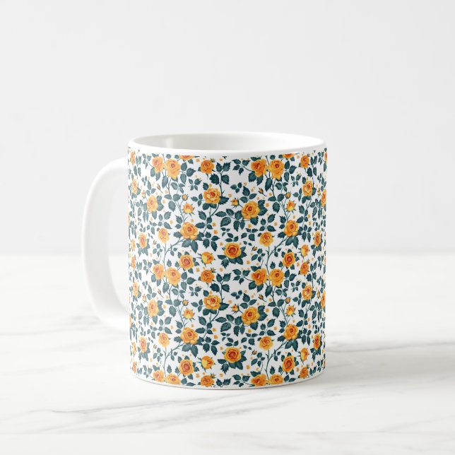 Caneca De Café Elegante Sofisticado Chique Romântico Floral (Frente Esquerda)