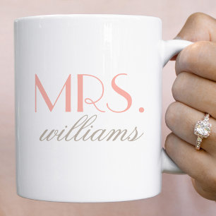 Caneca De Café Elegante Sra Monograma de Casamento Blush