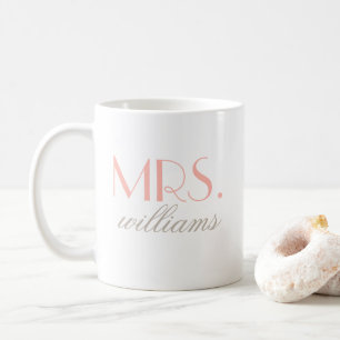 Caneca De Café Elegante Sra Monograma de Casamento Blush