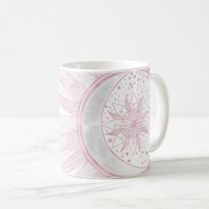 Caneca De Café Elegante Sun Moon Doodle Mandala White Design