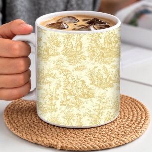 Caneca De Café Elegante Toile Amarela Vintage Campo Francês