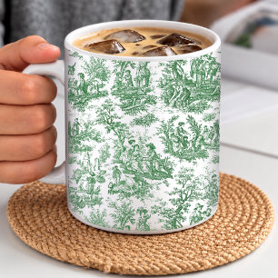 Caneca De Café Elegante Toile De Jouy Francesa Verde Vintage