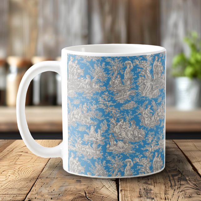 Caneca De Café Elegante Toile de Jouy Turquesa Vintage Campo Fran (Criador carregado)