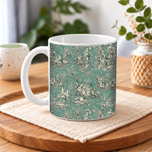 Caneca De Café Elegante Toile de Jouy Vintage Verde Mentol Francê