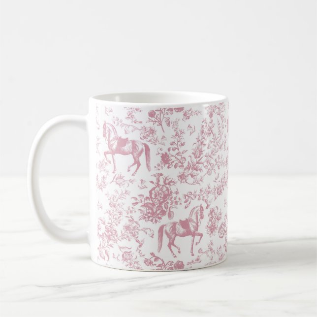 Caneca De Café Elegante Toile Floral Equestre Rosa (Esquerda)