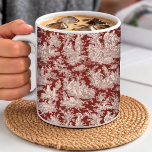 Caneca De Café Elegante Toile Vintage Escuro Vermelho Campo Franc