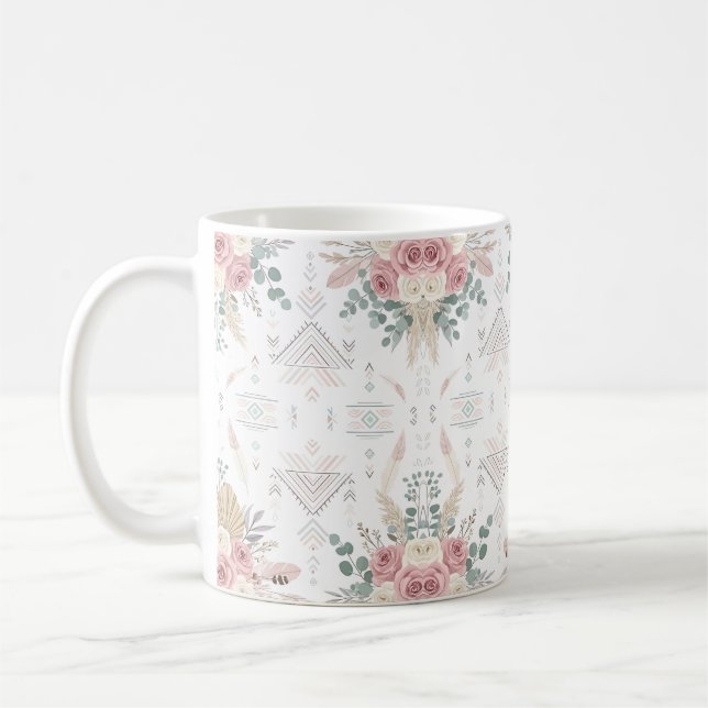 Caneca De Café Elegante Tribal Floral Mug (Esquerda)
