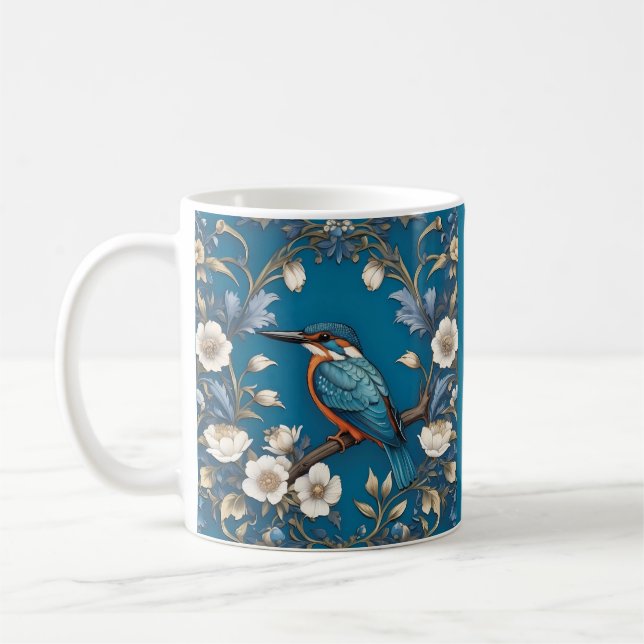 Caneca De Café Elegante Turquoise Kingfisher Floral (Esquerda)