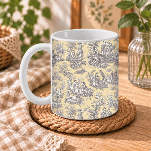 Caneca De Café Elegante vintage amarelo cinza francês toile de jo