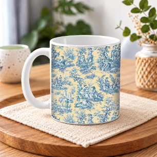 Caneca De Café Elegante Vintage Amarelo Verde Toile de Jouy Franc
