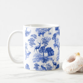 Caneca De Café Elegante Vintage Blue Toile Deer em Woodland