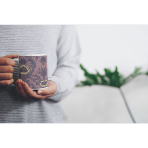 Caneca De Café Elegante Vintage Cor damasco Floral