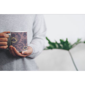 Caneca De Café Elegante Vintage Cor damasco Floral