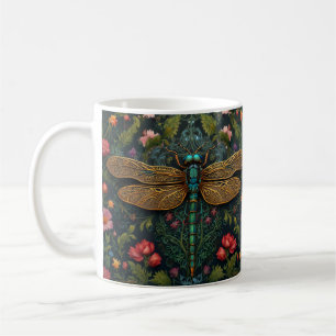 Caneca De Café Elegante Vintage dragonfly boho botânico