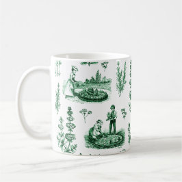 Caneca De Café Elegante Vintage Herbal Garden Sage Green Toile